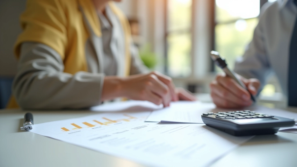 Modernes Büro für Finanzberatung mit Schreibtisch und Dokumenten