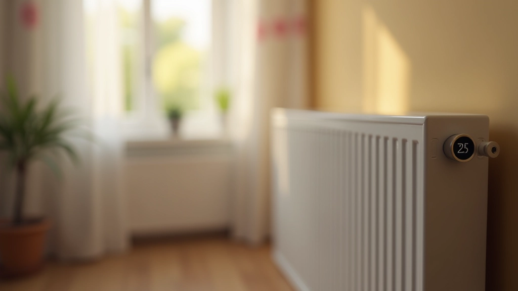 Moderne Heizungsanlage in einem Wohnzimmer mit Thermostat und Heizkörpern
